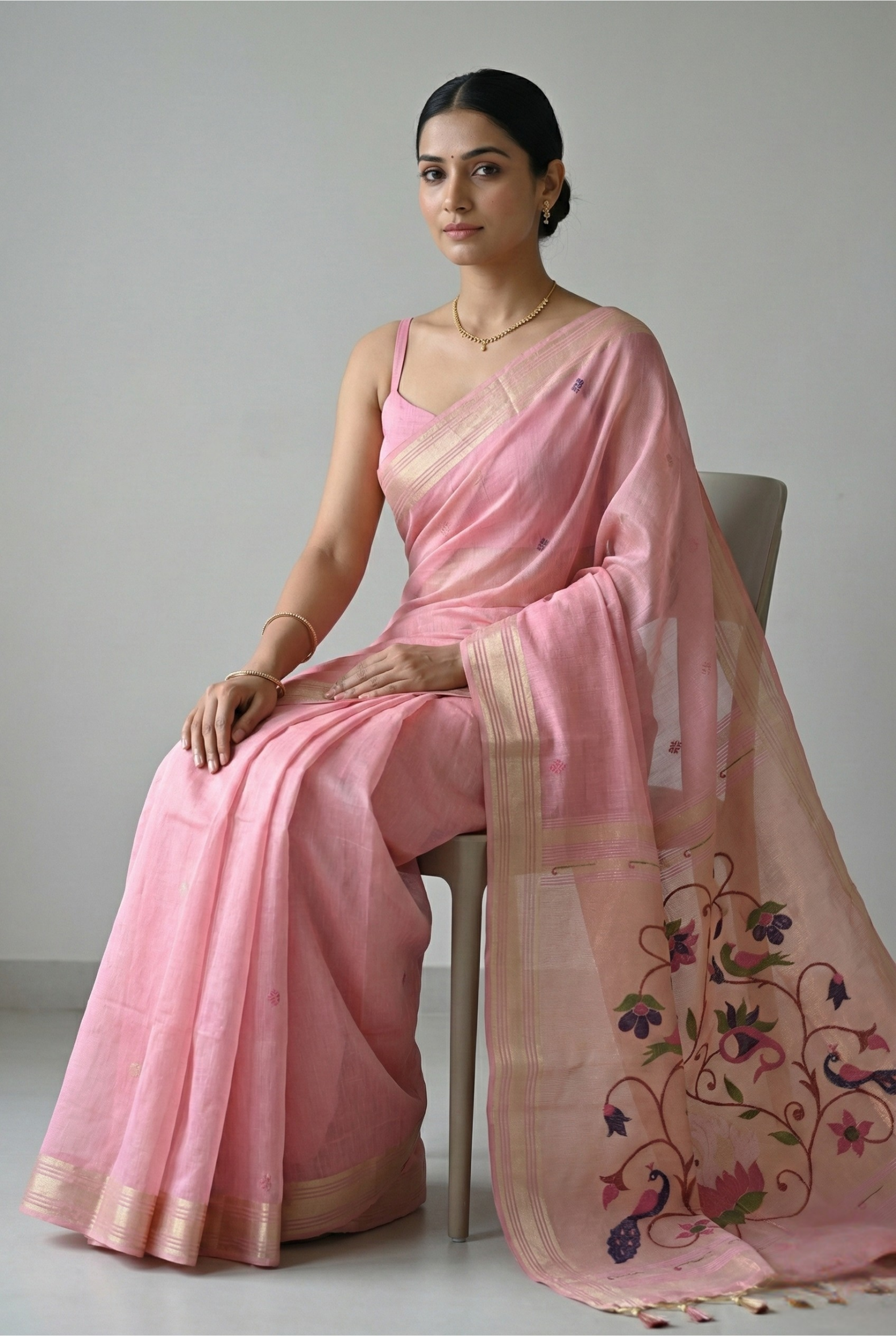 Iraja Mercerized Cotton Garden Saree Pink featured remove