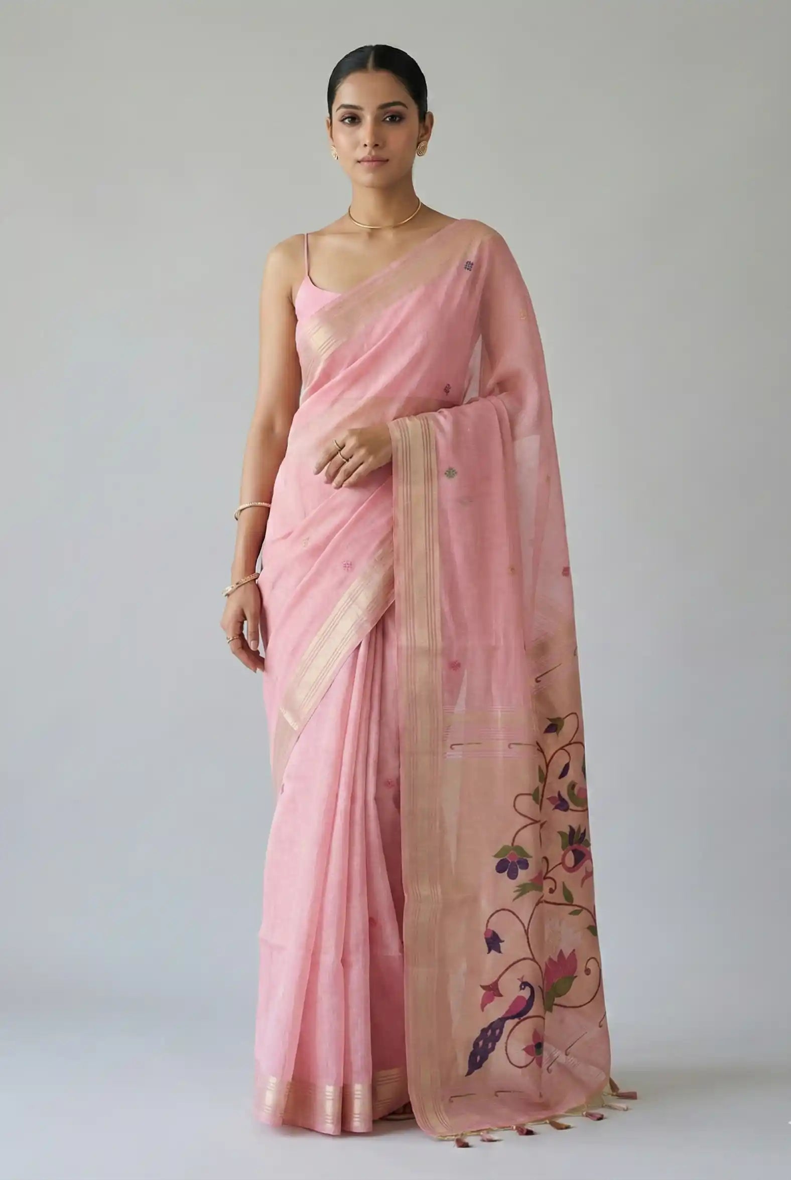 Iraja Mercerized Cotton Garden Saree Pink featured