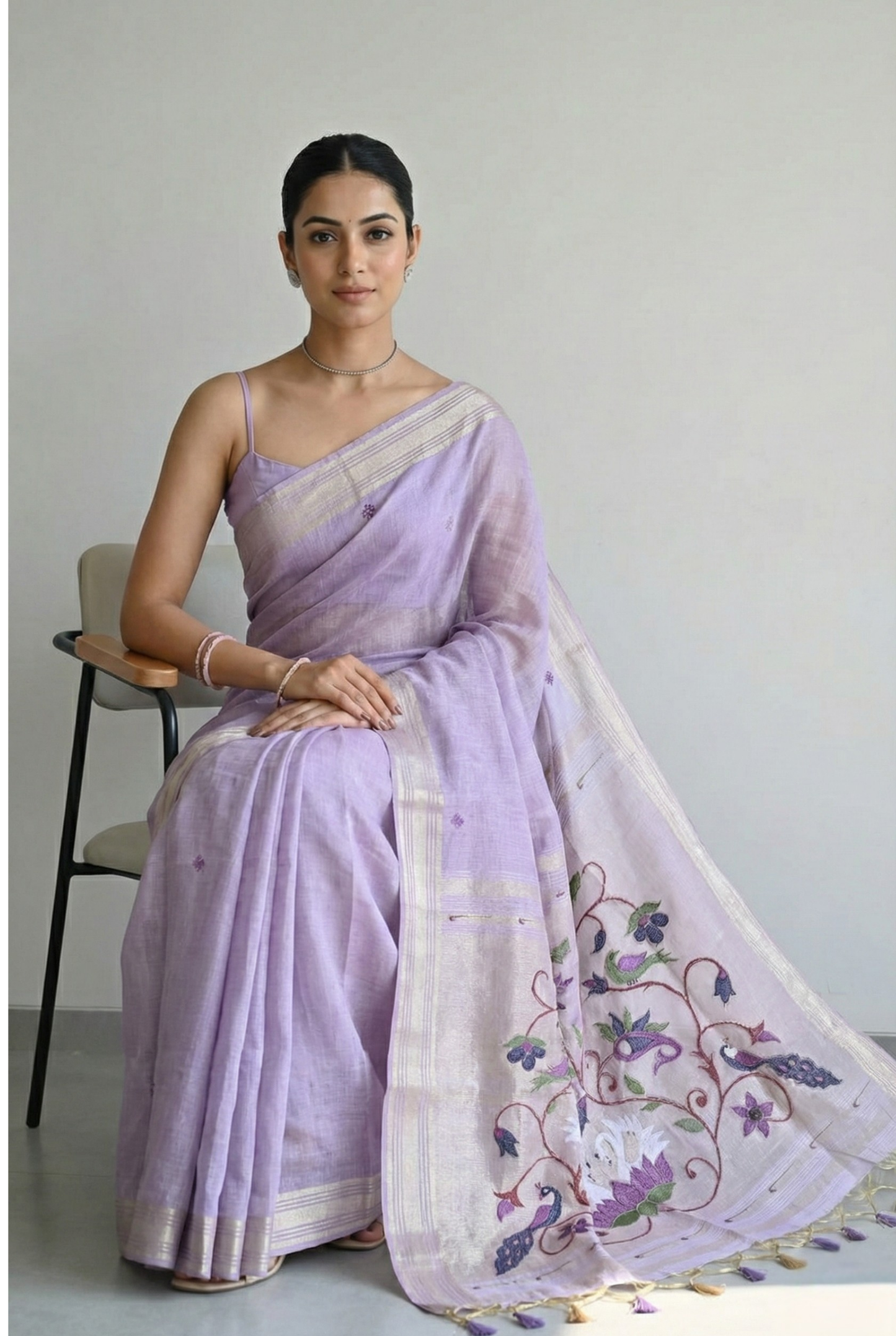 Iraja Mercerized Cotton Garden Saree Purple featured