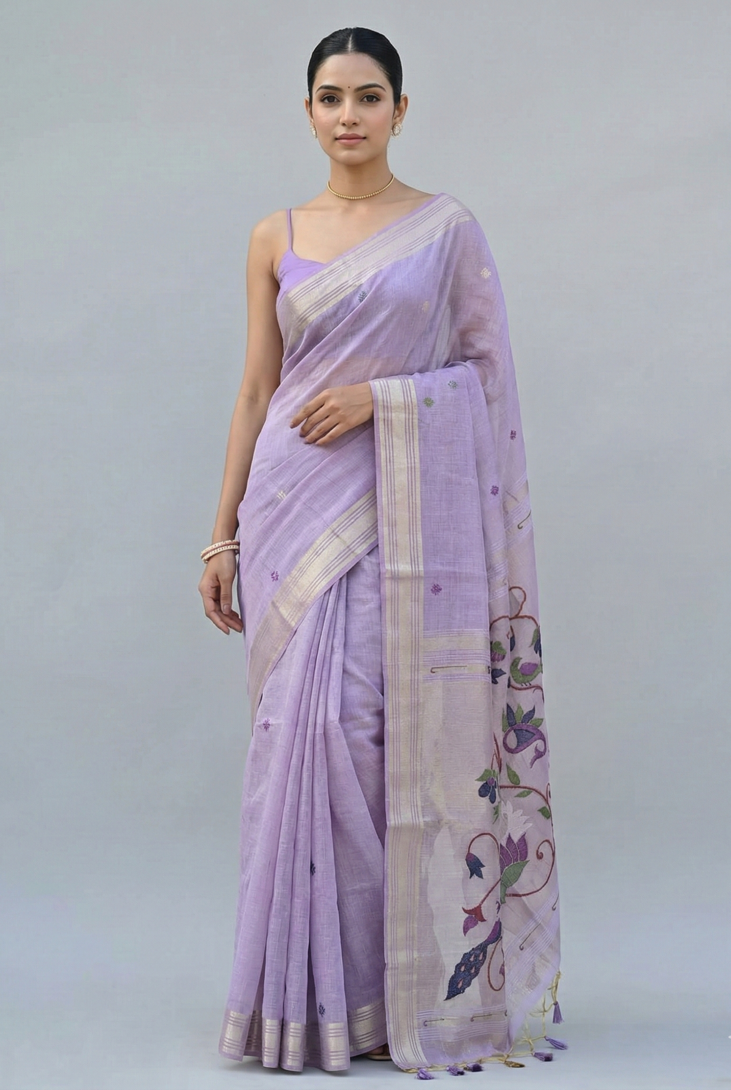 Iraja Mercerized Cotton Garden Saree Purple featured