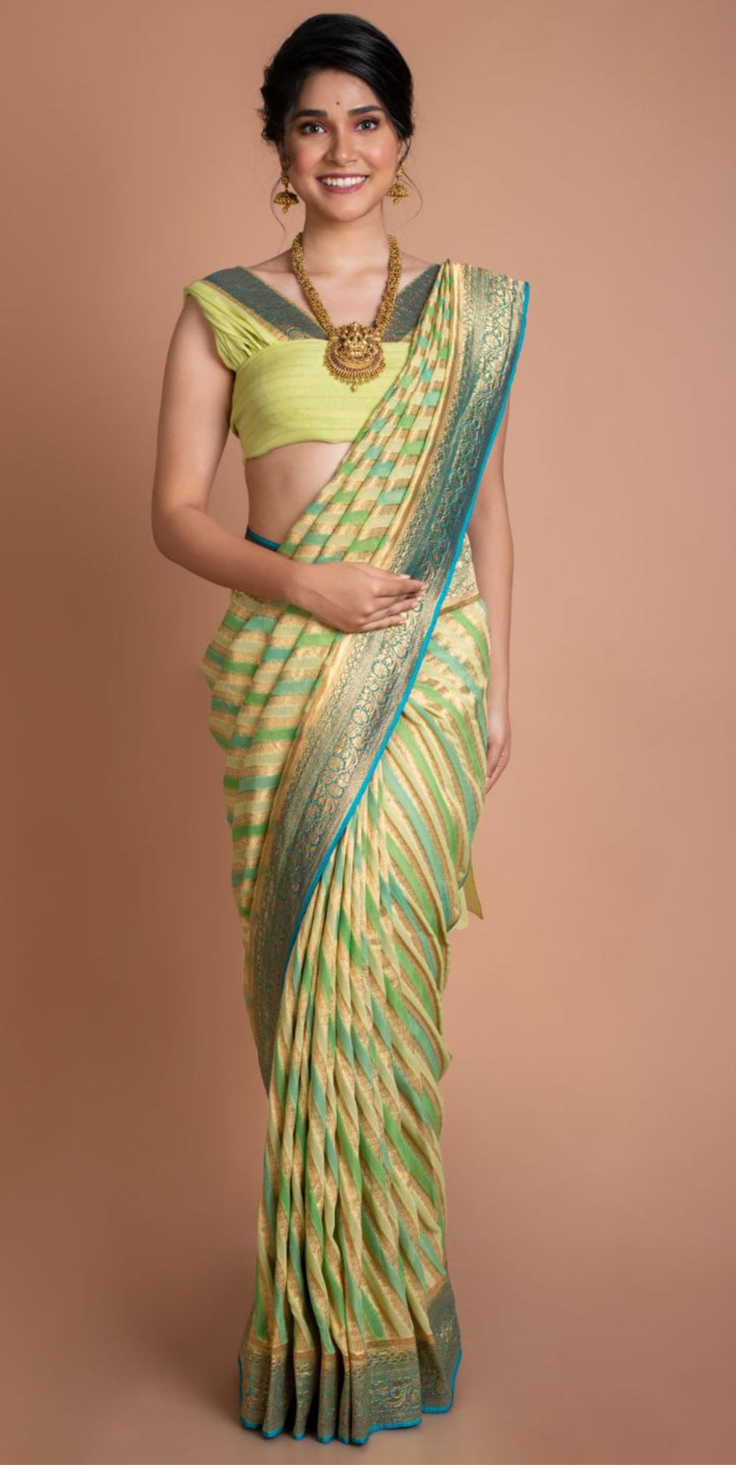 Lime Green Rangkat Saree Saree