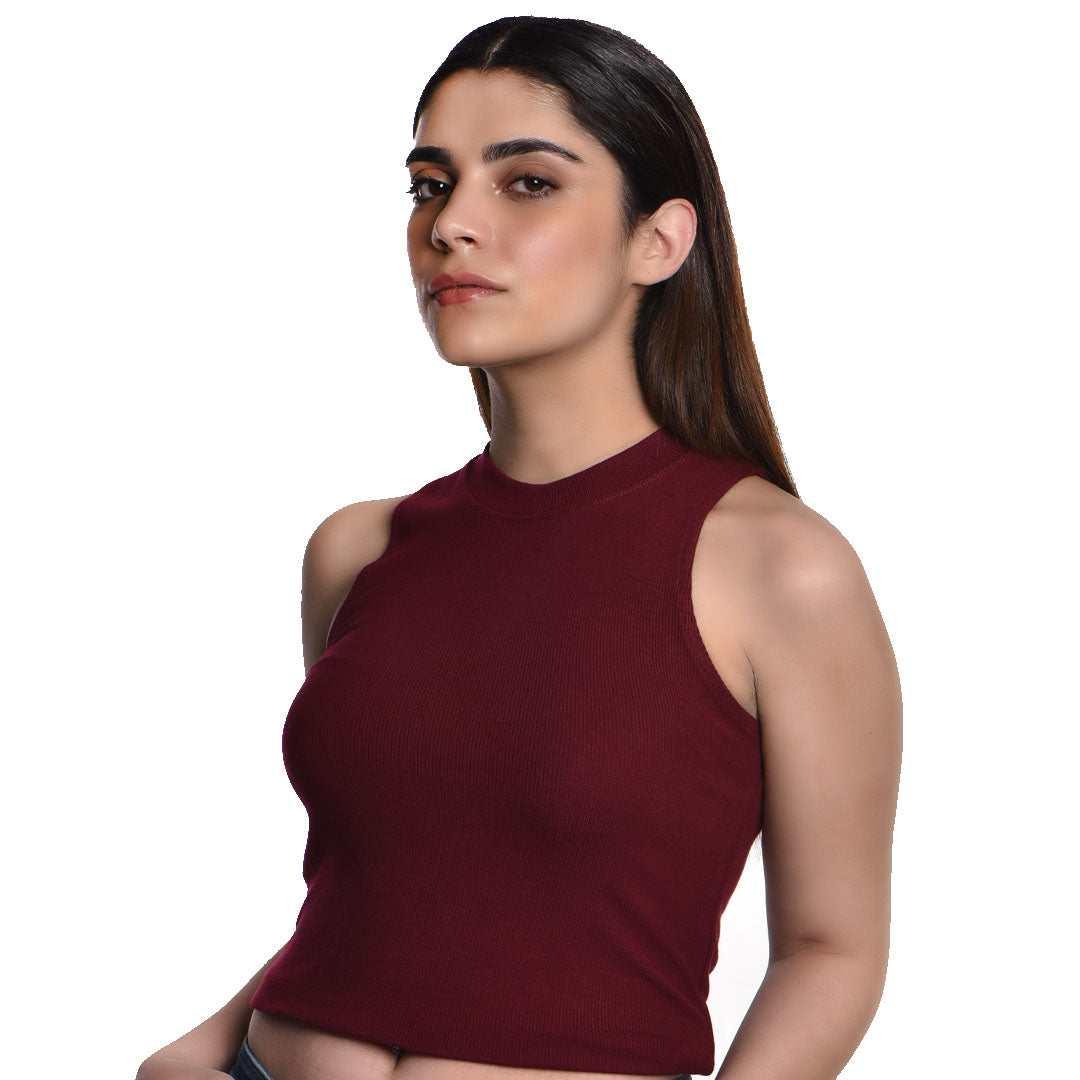 Sleeveless Hosiery Blouses - Maroon - Blouse featured