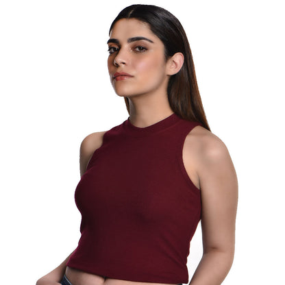Sleeveless Hosiery Blouses - Maroon - Blouse featured