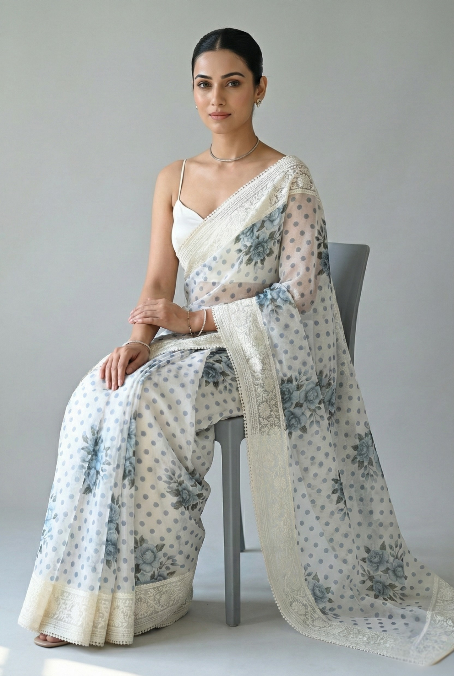 Maya Pure Super Net Saree Blue Saree featured