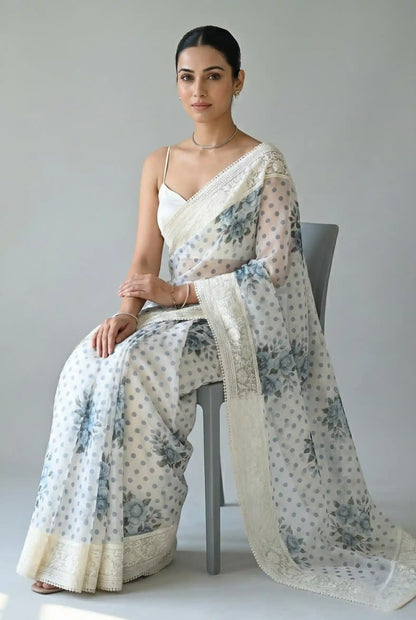 Maya Pure Super Net Saree Blue Saree featured