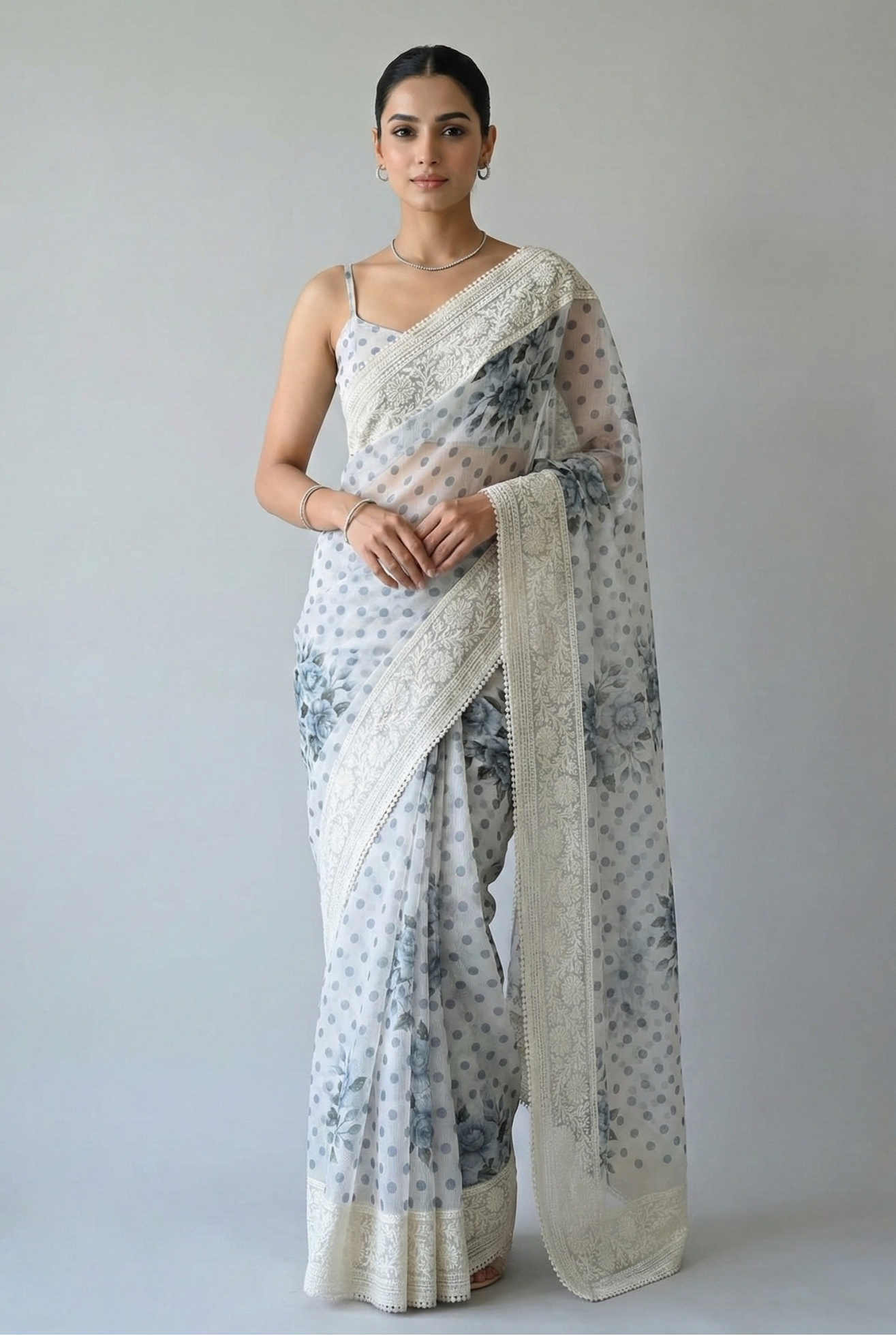 Maya Pure Super Net Saree Blue Saree featured