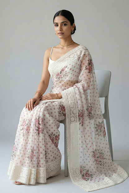 Maya Pure Super Net Saree Brown orange Saree featured