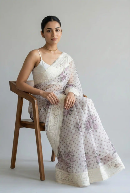 Maya Pure Super Net Saree Mauve Saree featured