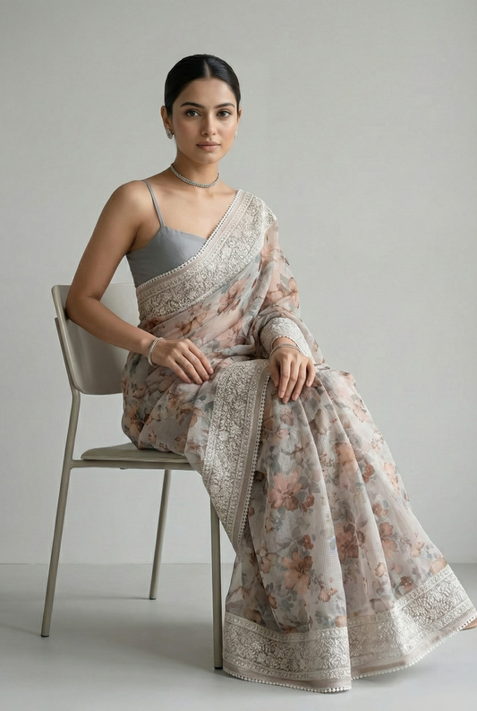 Nayara Kota Doriya Garden Saree Dark Beige Saree featured