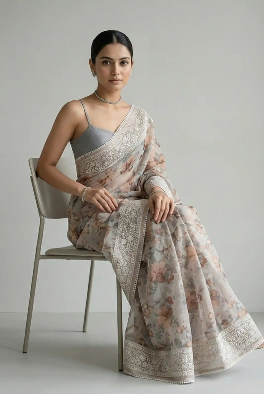 Nayara Kota Doriya Garden Saree Dark Beige Saree featured