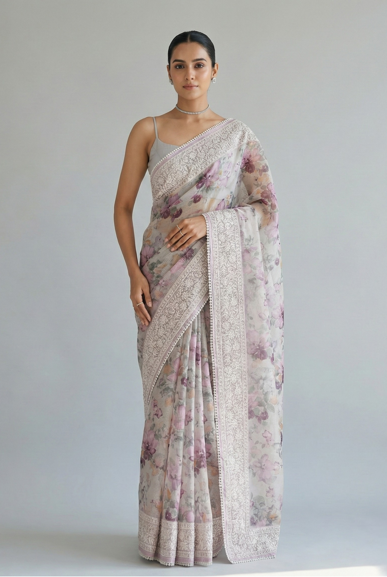 Nayara Kota Doriya Garden Saree Purple Saree featured