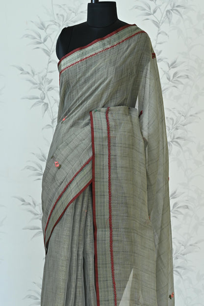 Triveni Linen Tissue saree Mehendi Green Saree featured