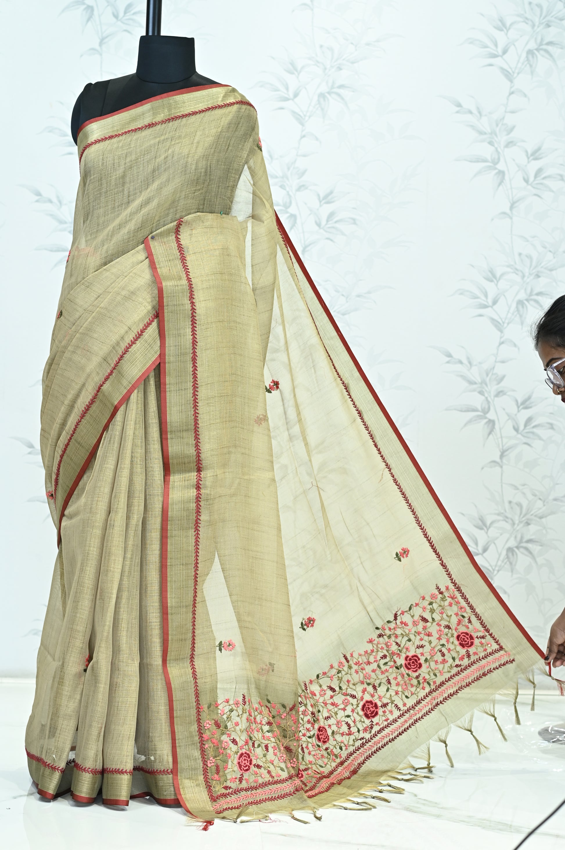 Triveni Linen Tissue saree Sage Green Saree featured