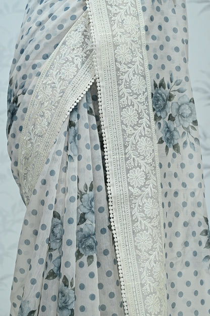 Maya Pure Super Net Saree Blue Saree featured