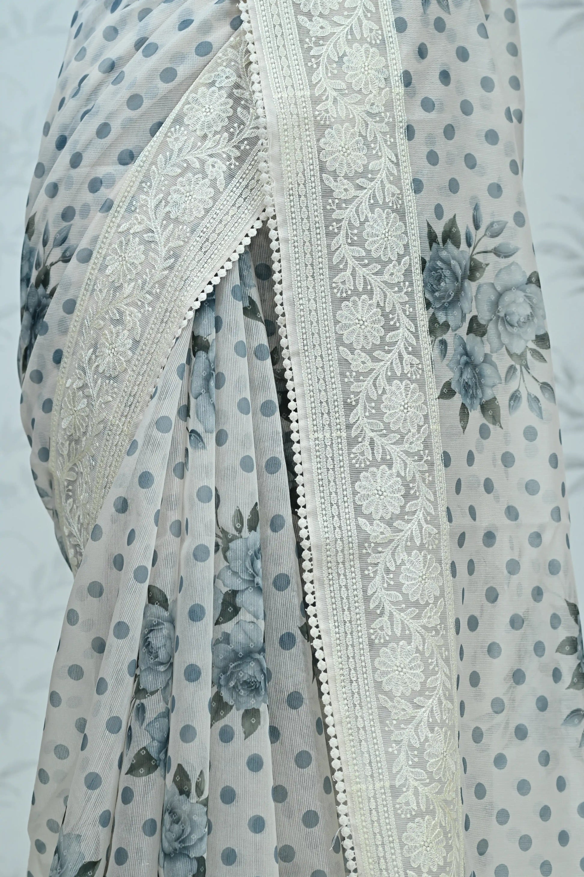 Maya Pure Super Net Saree Blue Saree featured