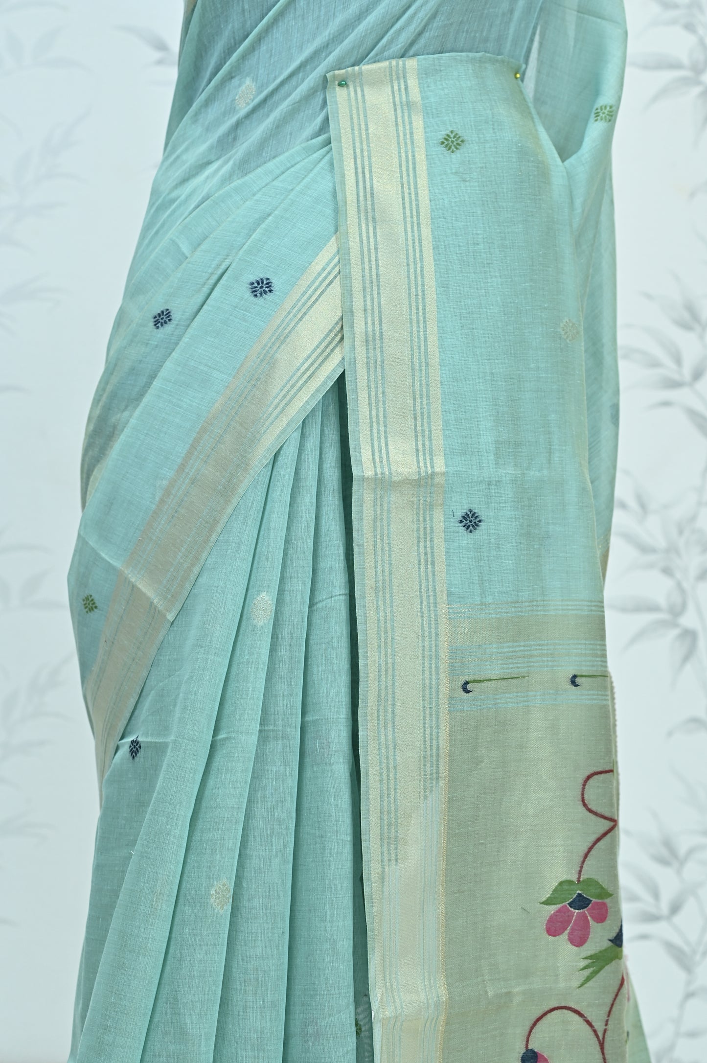Iraja Mercerized Cotton Garden Saree Mint featured