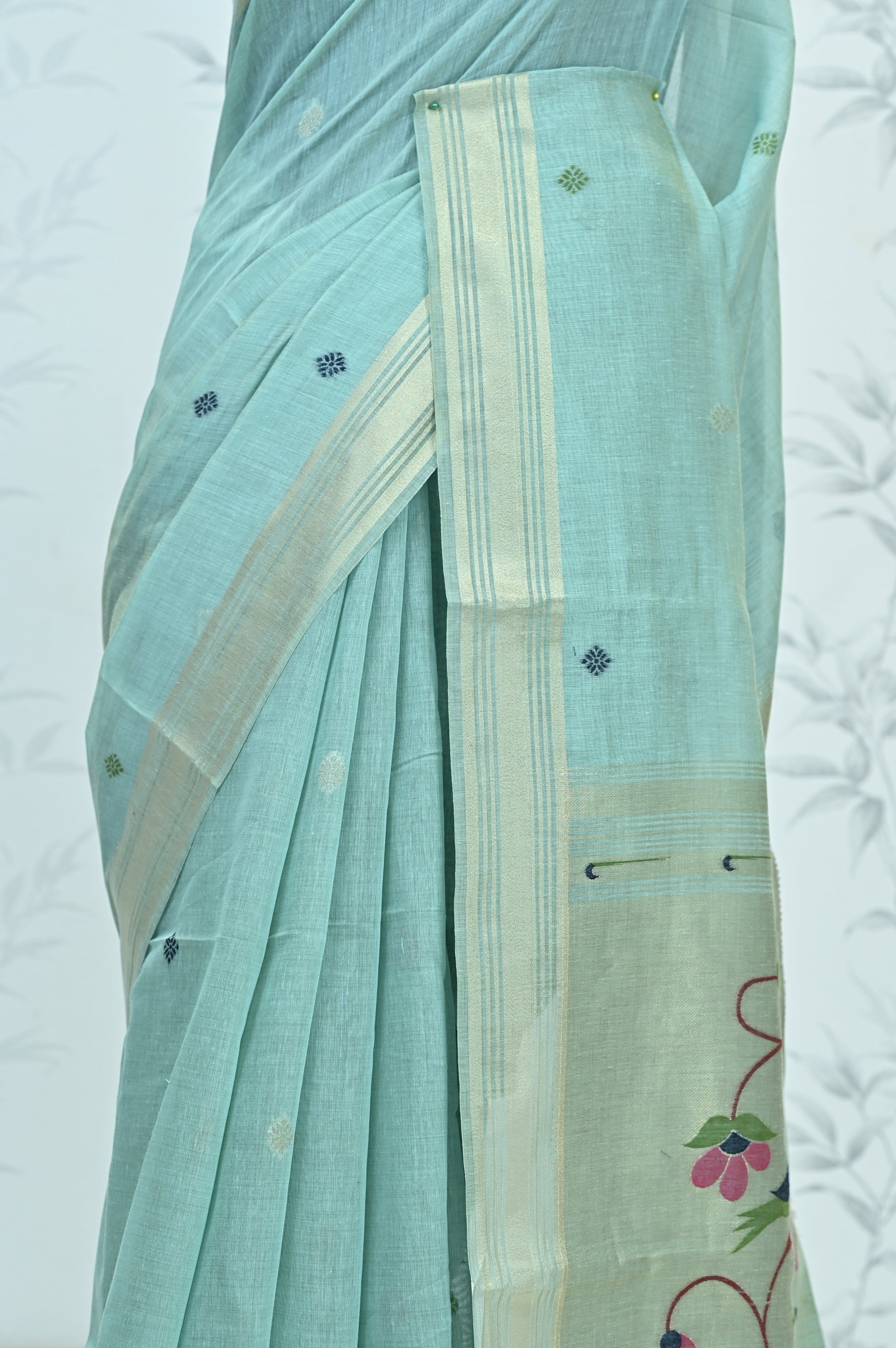 Iraja Mercerized Cotton Garden Saree Mint featured