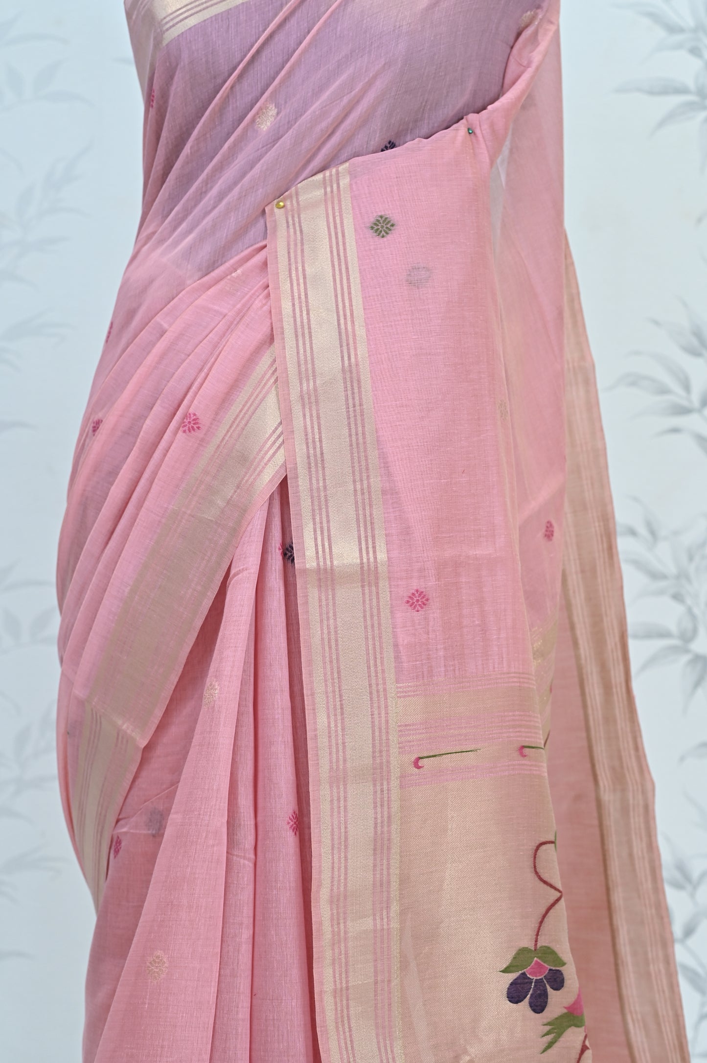 Iraja Mercerized Cotton Garden Saree Pink featured
