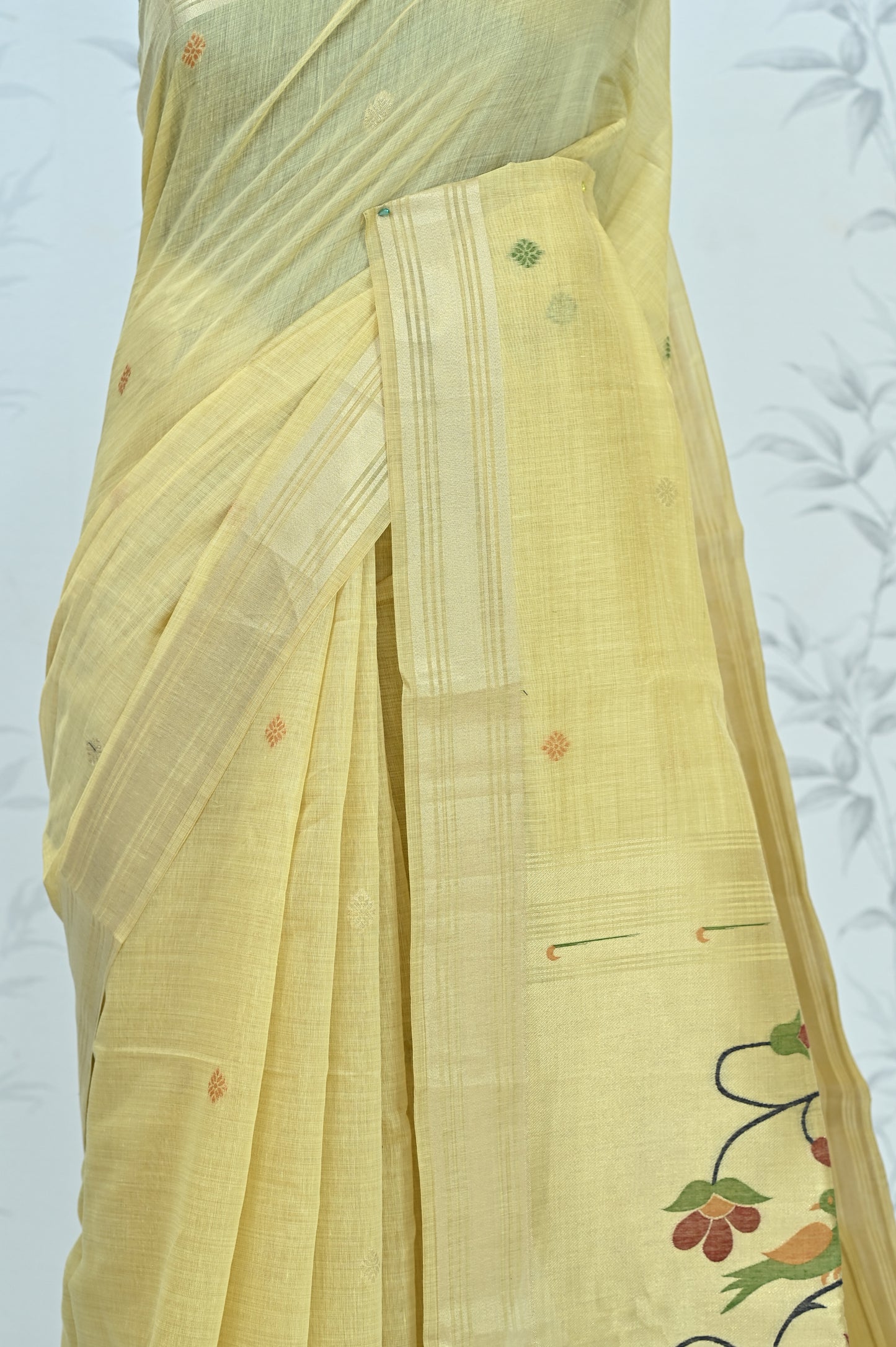 Iraja Mercerized Cotton Garden Saree Golden featured