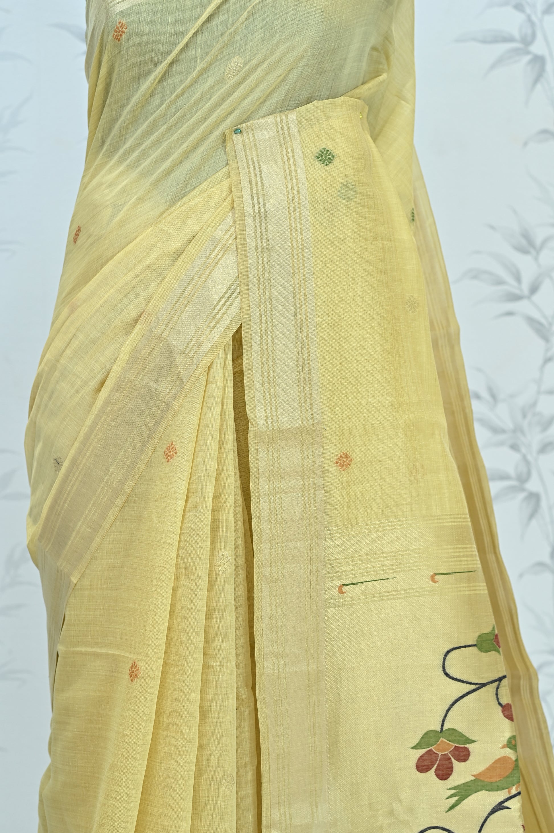 Iraja Mercerized Cotton Garden Saree Golden featured