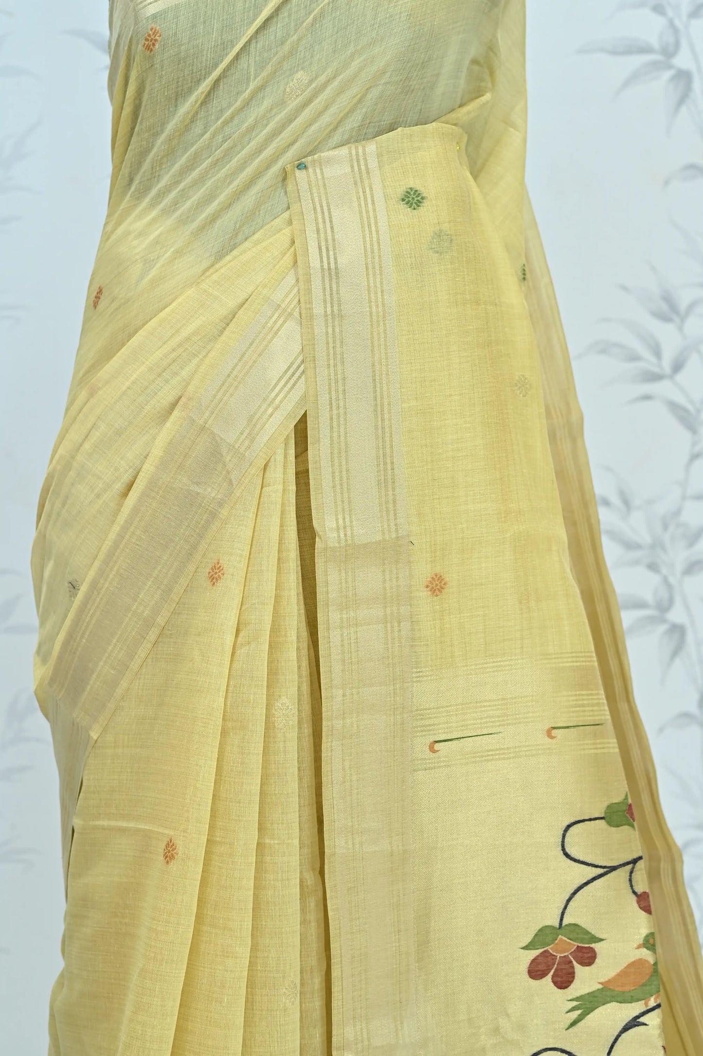 Iraja Mercerized Cotton Garden Saree Golden featured