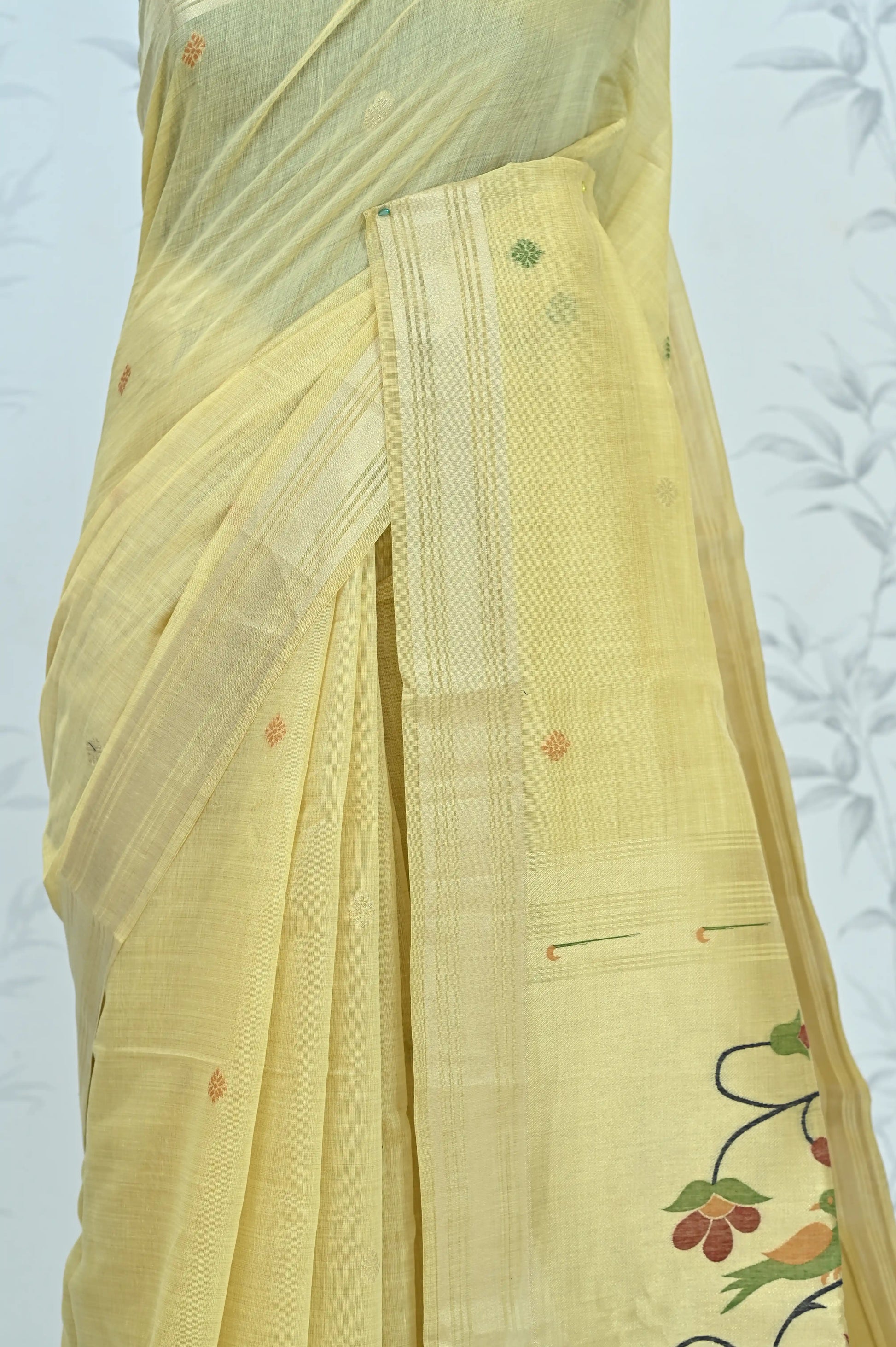 Iraja Mercerized Cotton Garden Saree Golden featured
