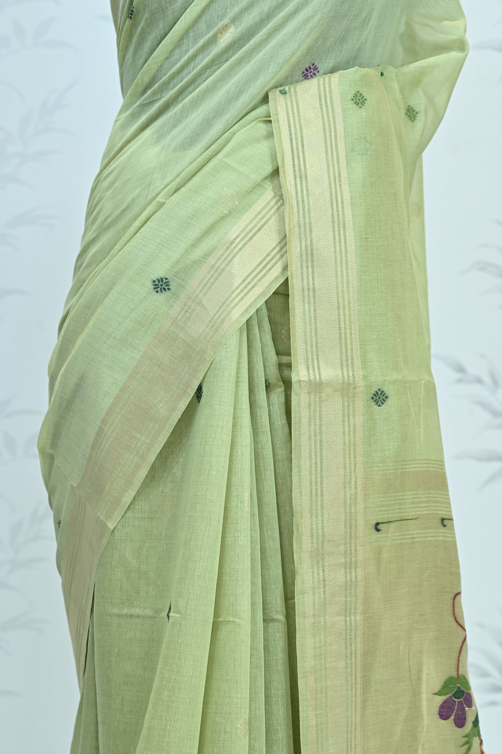 Iraja Mercerized Cotton Garden Saree Green featured