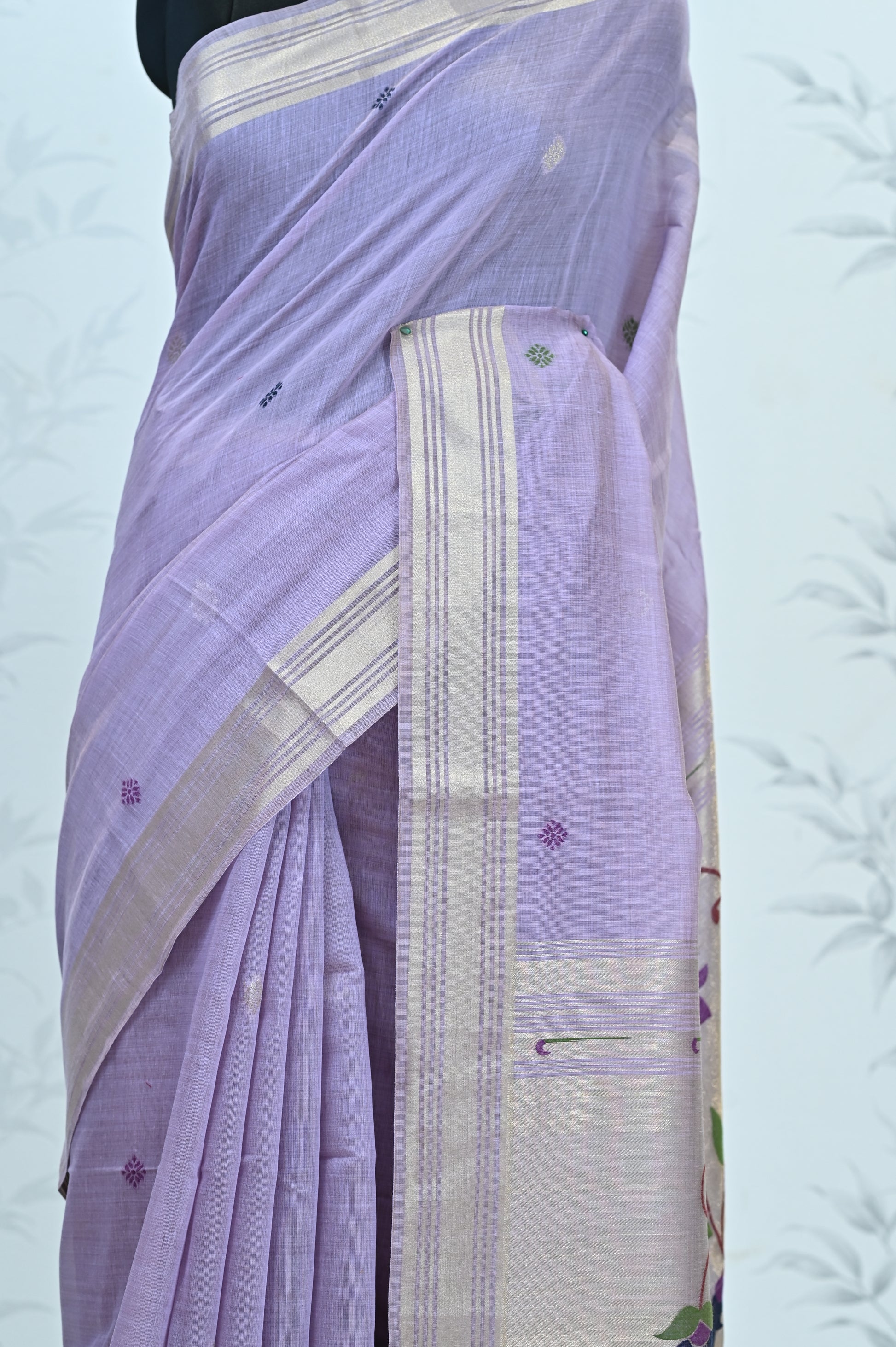 Iraja Mercerized Cotton Garden Saree Purple featured