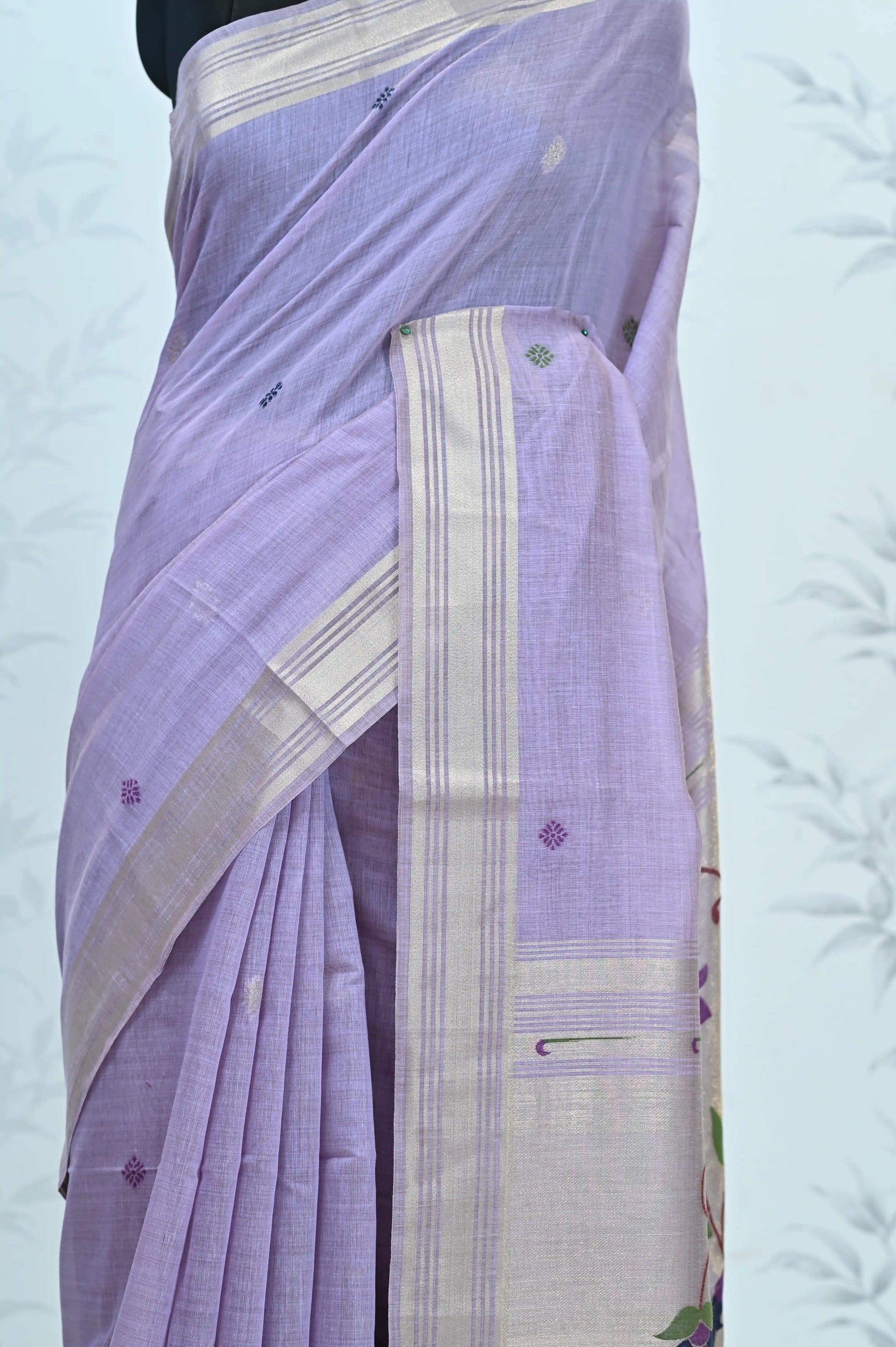 Iraja Mercerized Cotton Garden Saree Purple featured