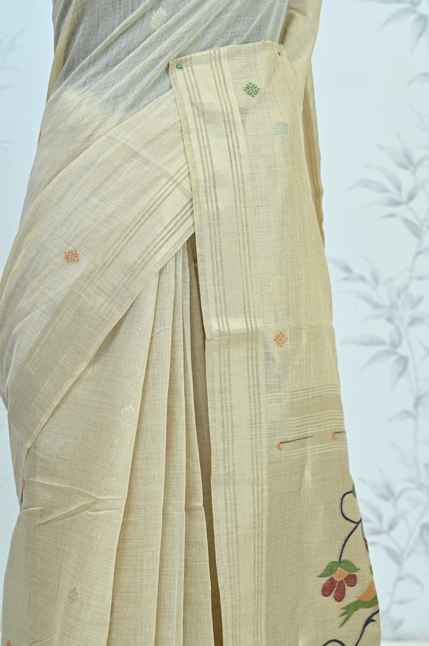 Iraja Mercerized Cotton Garden Saree Bronze featured