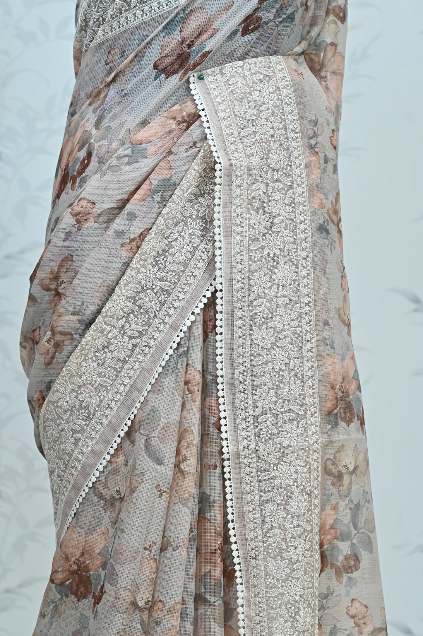 Nayara Kota Doriya Garden Saree Dark Beige Saree featured