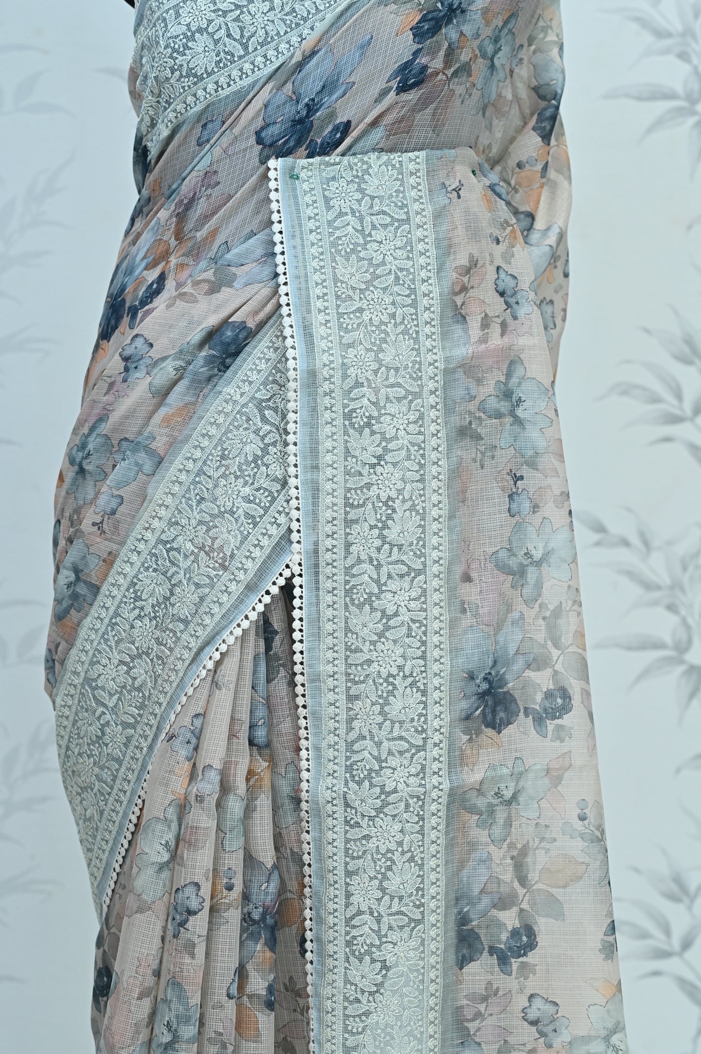 Nayara Kota Doriya Garden Saree Light Blue Grey Saree featured