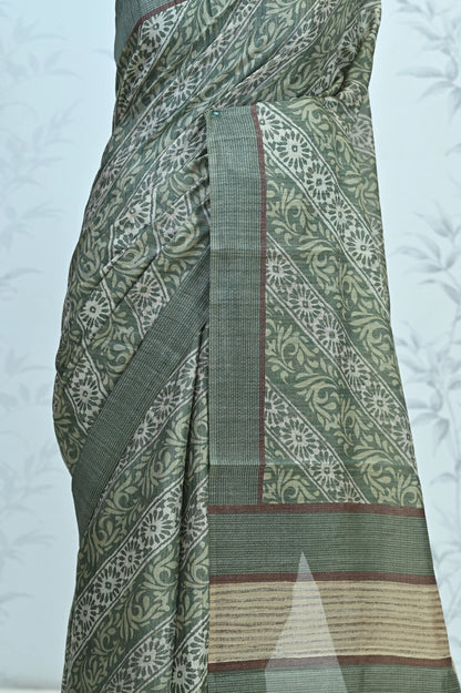 Vanika Veil Semi Tussar Saree Green featured