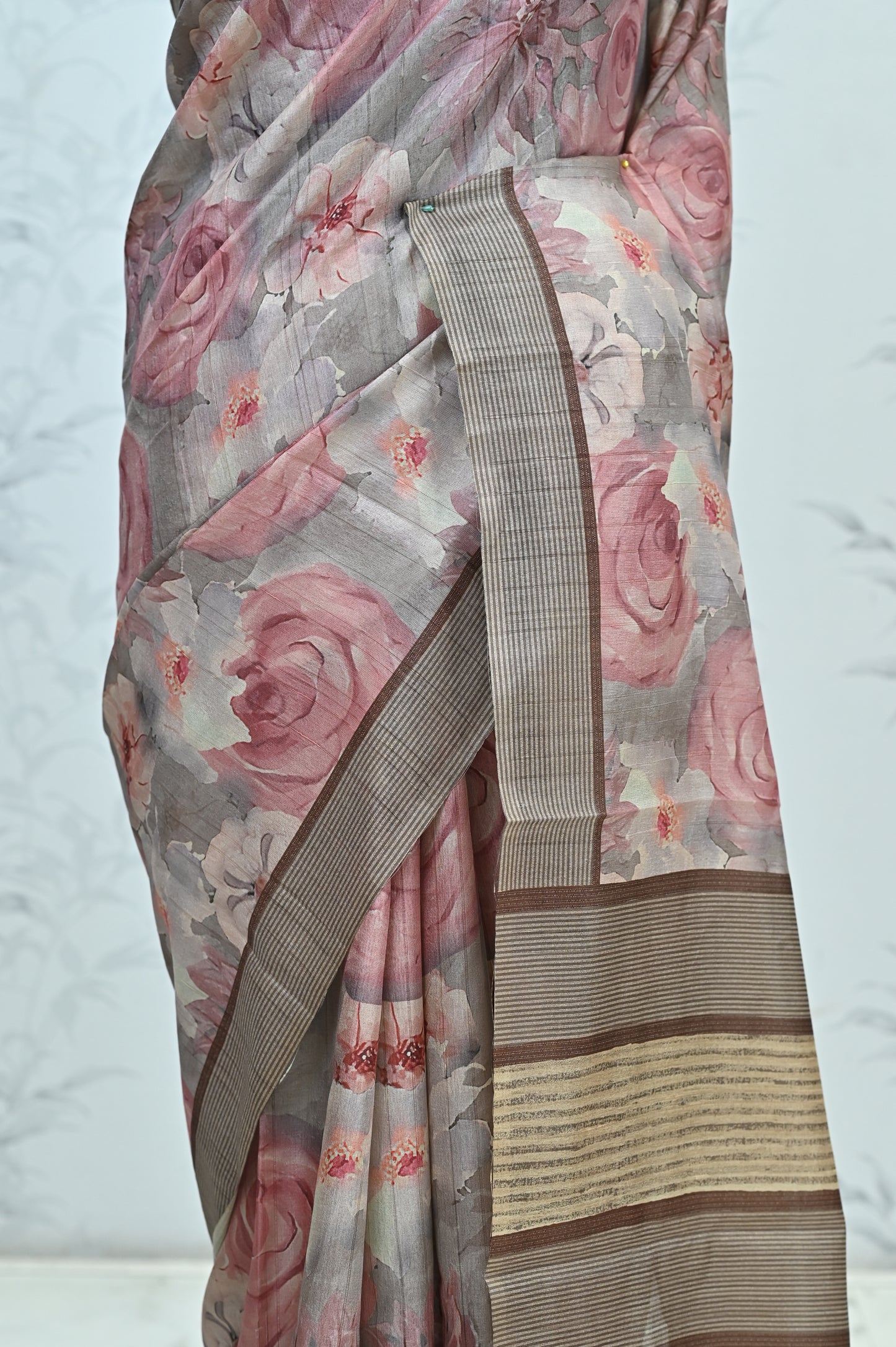 Rohini Bloom Semi Tussar Saree Brown featured