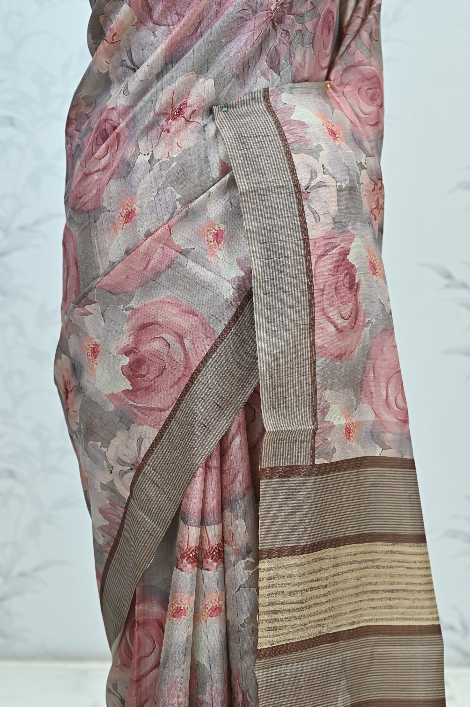 Rohini Bloom Semi Tussar Saree Brown featured