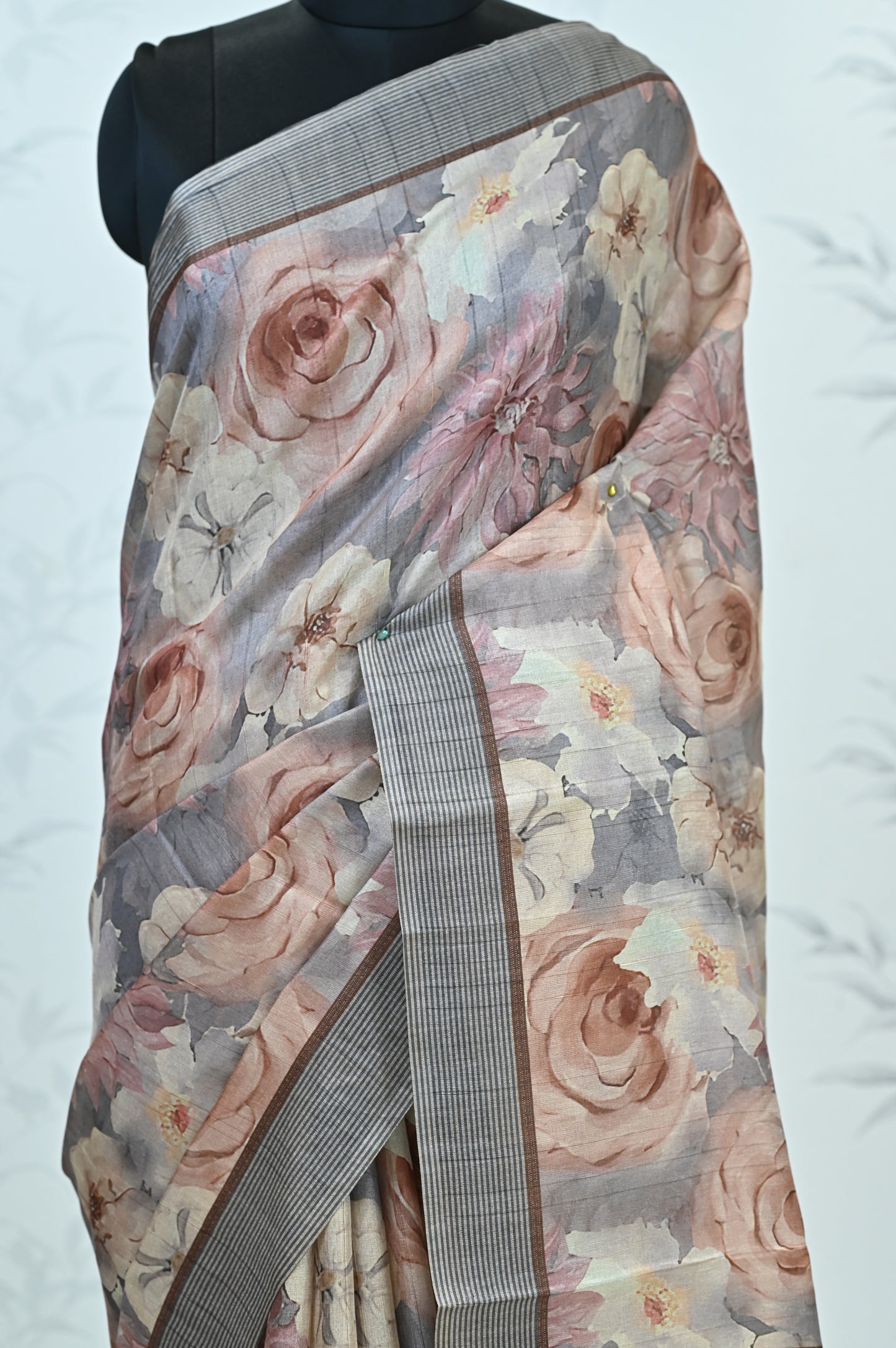 Rohini Bloom Semi Tussar Saree Grey featured