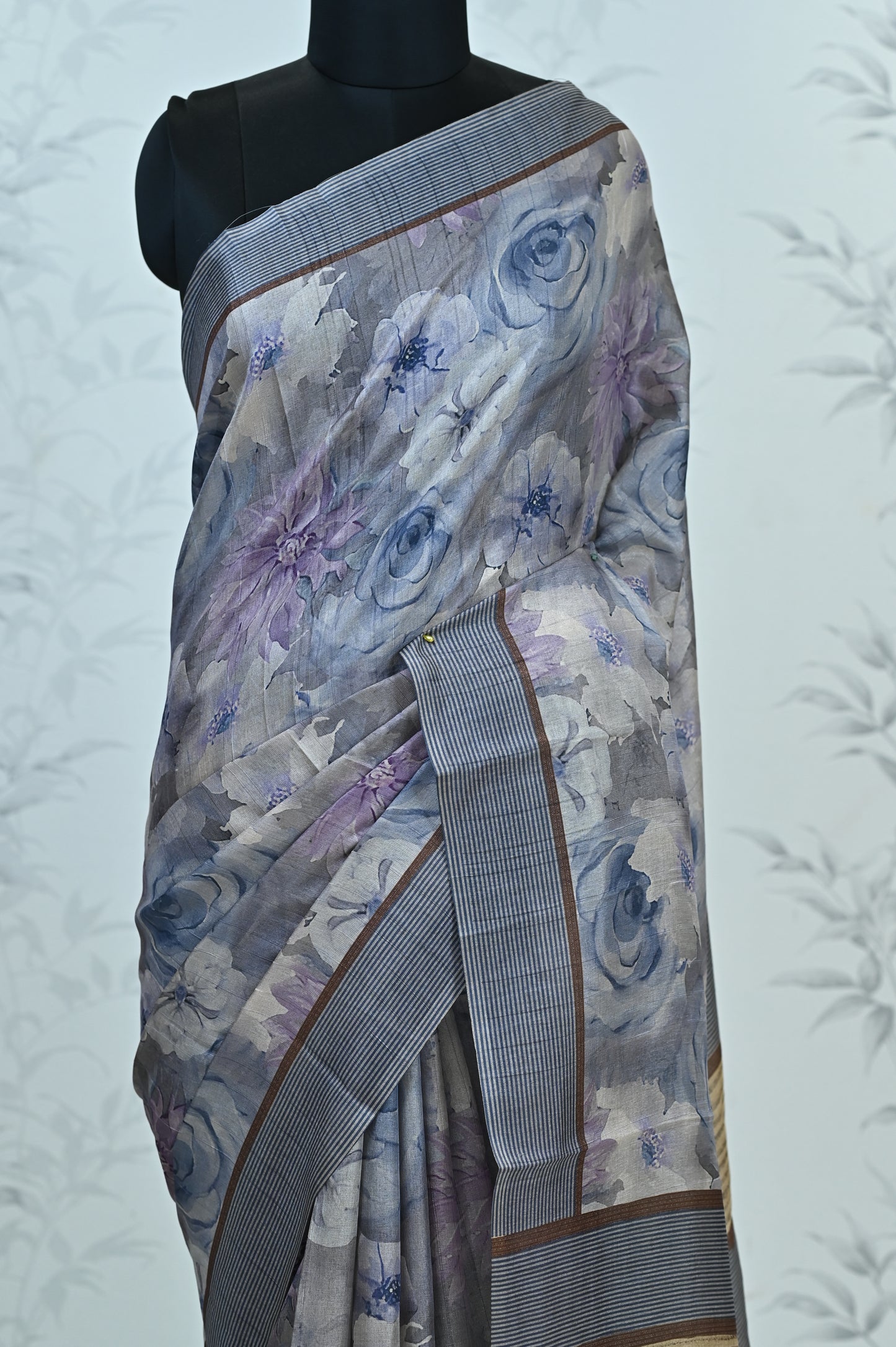 Rohini Bloom Semi Tussar Saree Blue featured