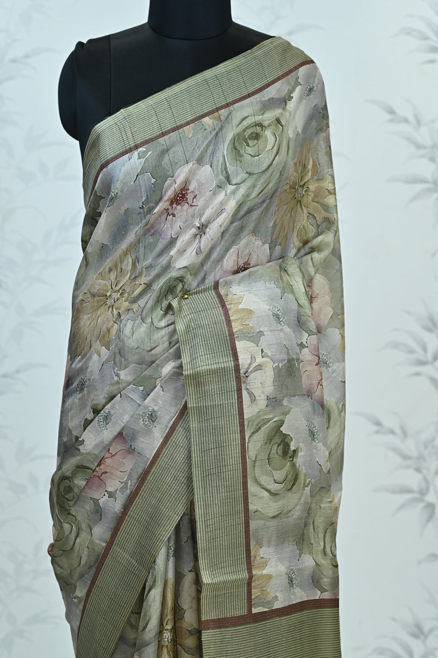 Rohini Bloom Semi Tussar Saree Green featured