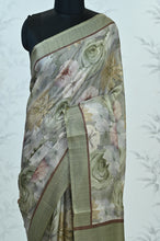 Load image into Gallery viewer, Rohini Bloom Semi Tussar Saree Green featured