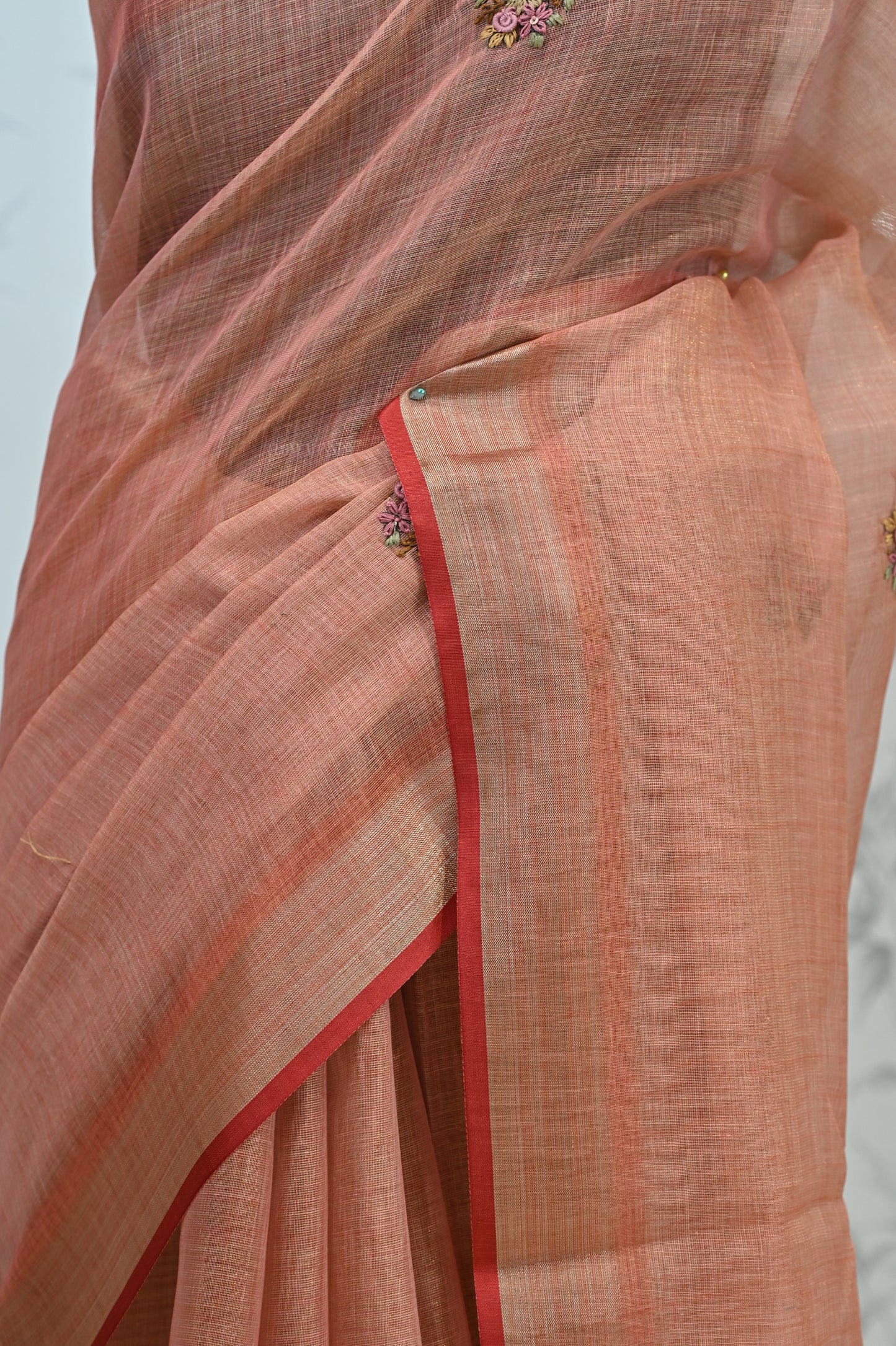 Saanvi Bloom Linen Tissue Saree Orange Saree featured