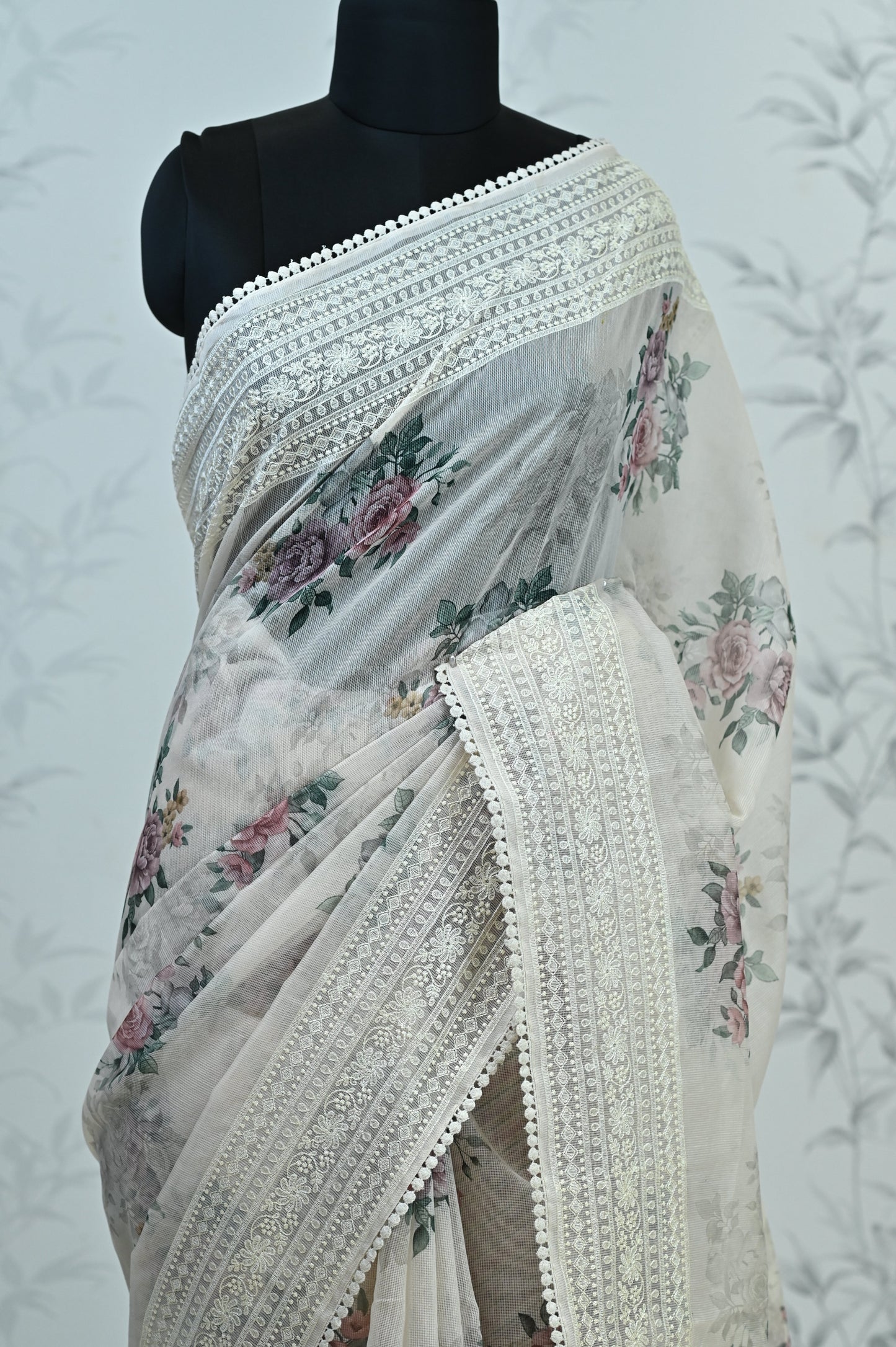Eshani Pure Super Net Saree Pink featured