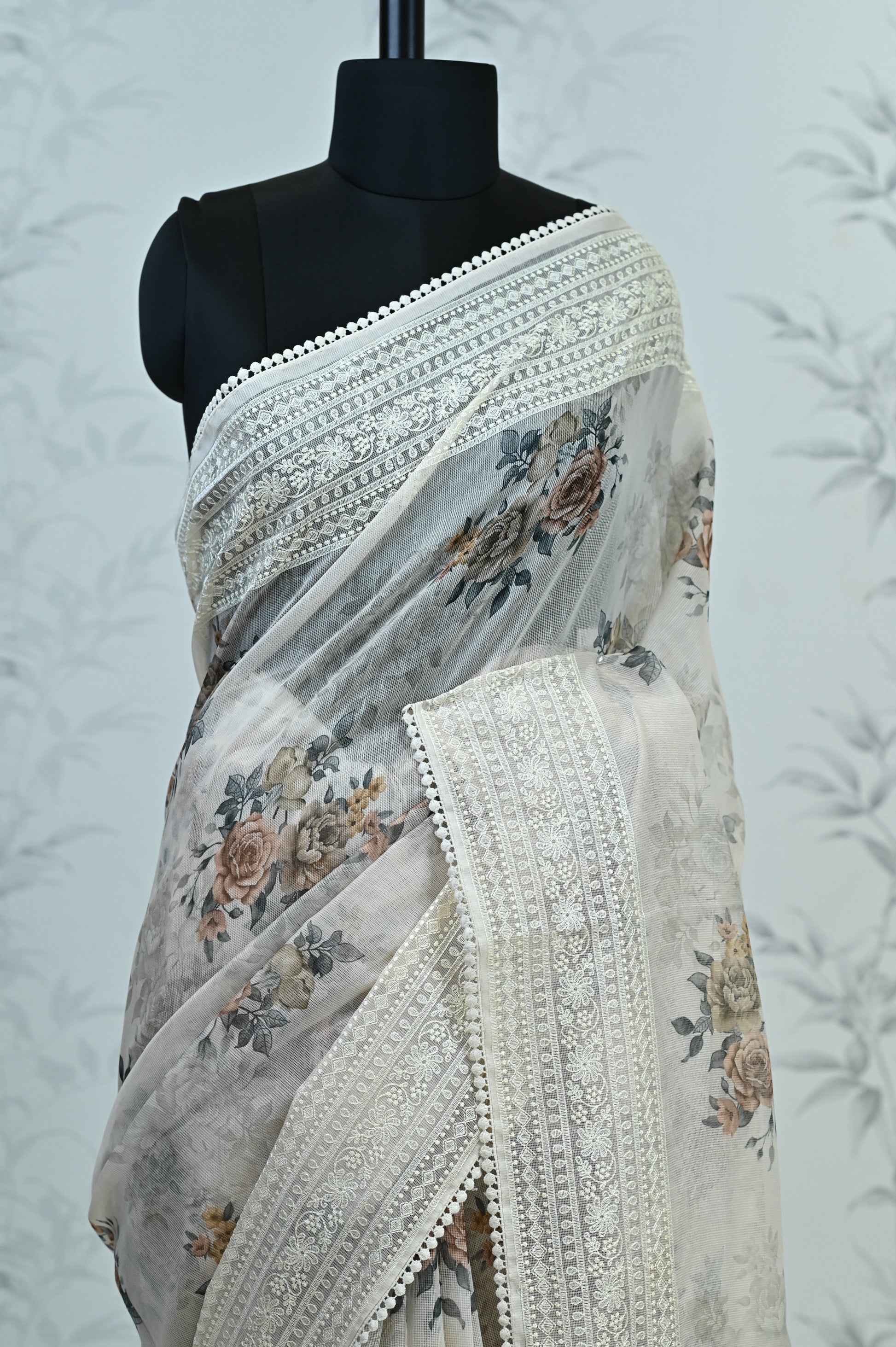 Eshani Pure Super Net Saree Brown featured