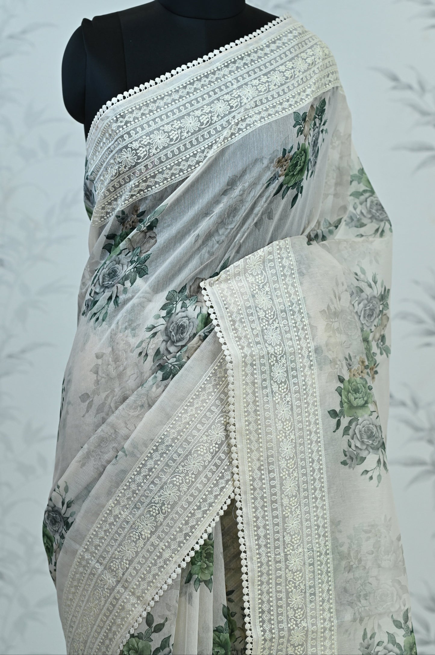 Eshani Pure Super Net Saree Green featured