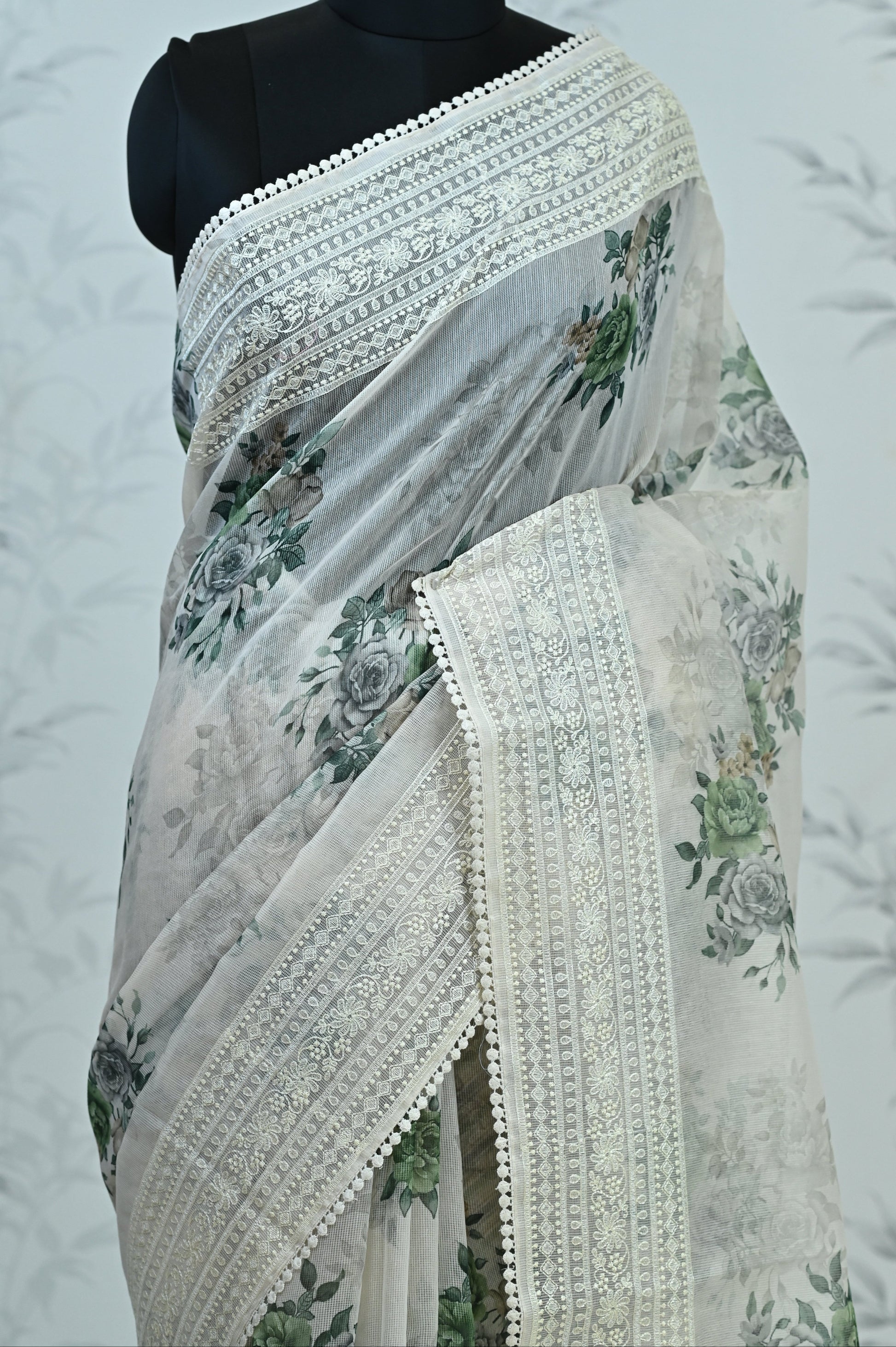 Eshani Pure Super Net Saree Green featured