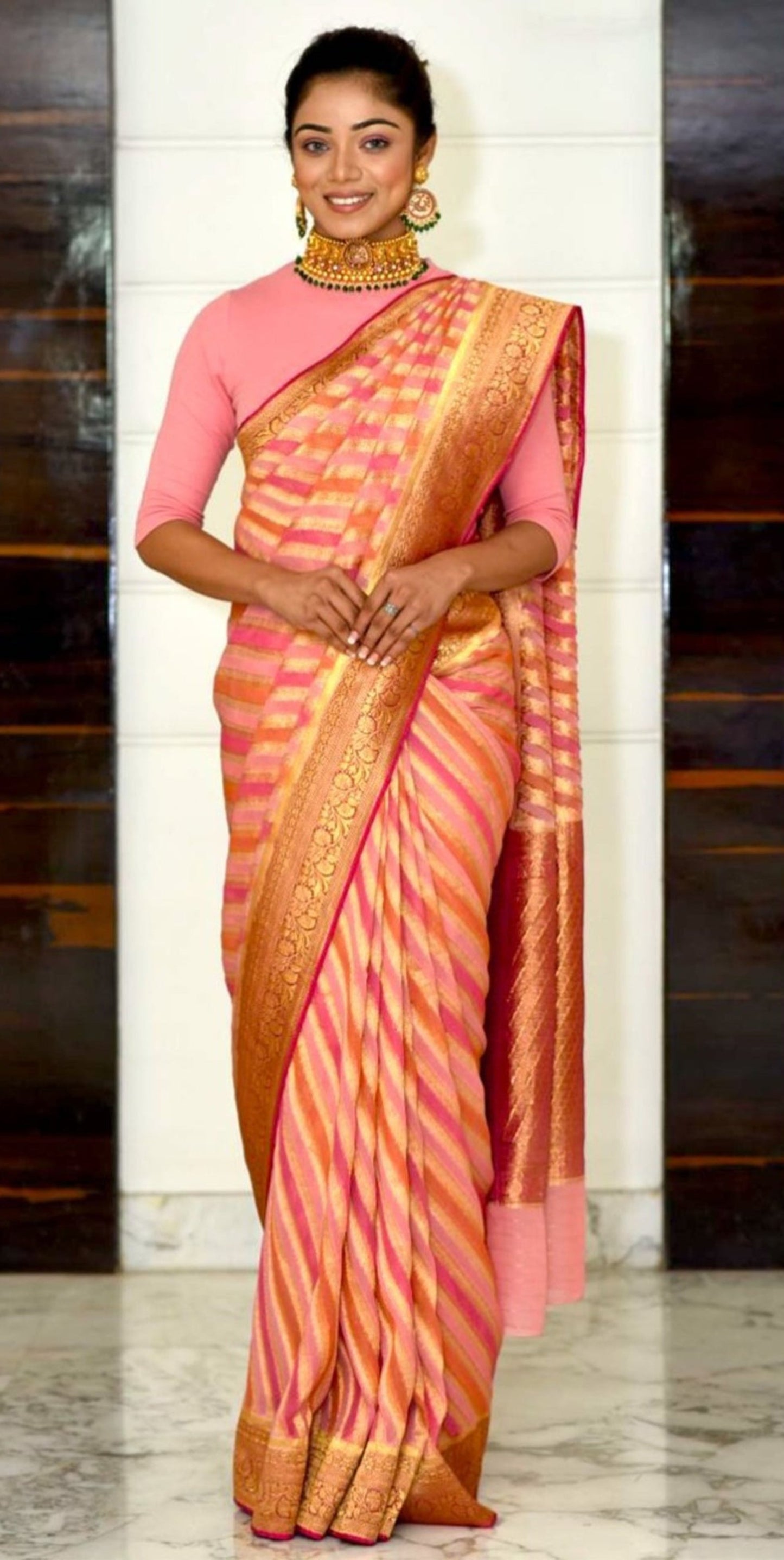 Rose Pink Stripes Saree Saree