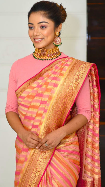 Rose Pink Stripes Saree Saree
