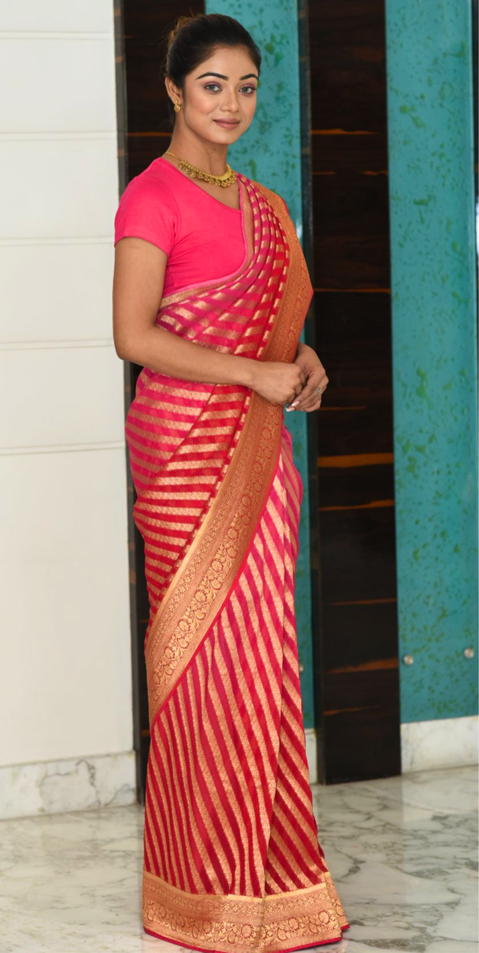 Dark Pink Stripes Saree Saree