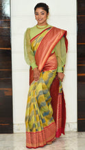 Load image into Gallery viewer, Green Wave Pattern Saree with Red Zari Border Saree
