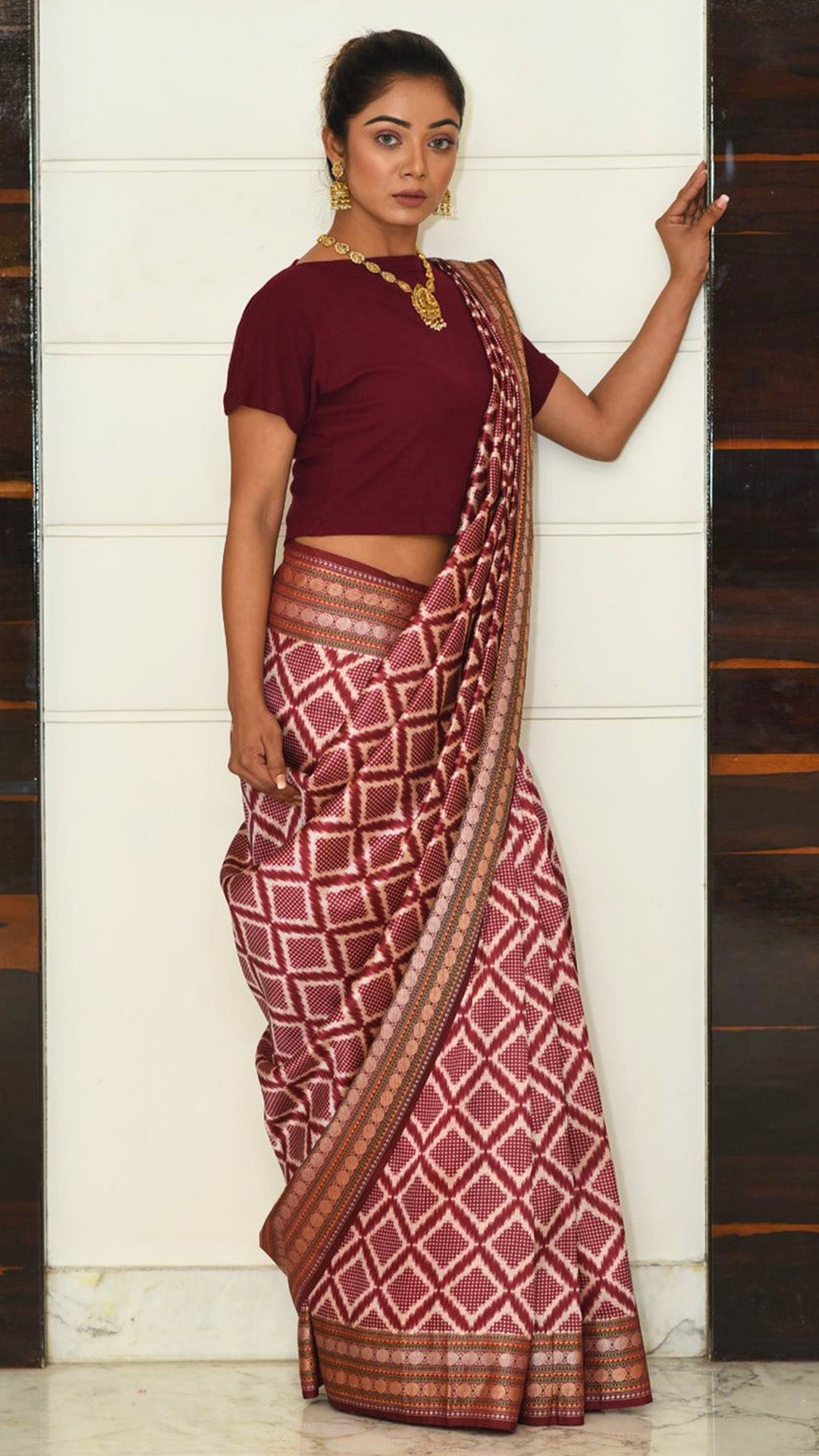 Handwoven Maroon and Gold Kanjeevaram Silk Saree