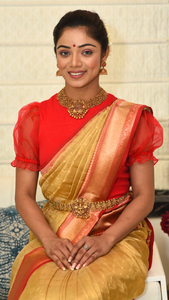 Golden Red Zari Powerloom Silk saree Saree